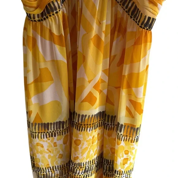 Jones New York Women’s Lined Straped Yellow Black White Chiffon Dress Size 8 - Picture 3 of 11